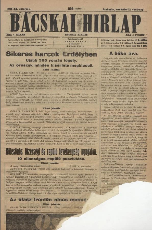 Bácskai Hirlap, 20. évf. 1916. november 12. 519. sz.