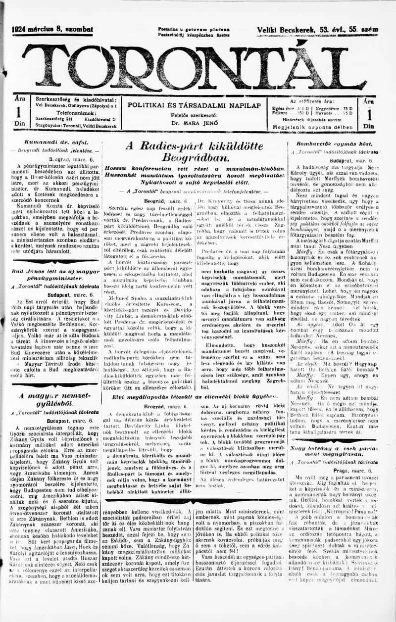 Torontál, 53. évf. 1924. március 8. 55. sz.