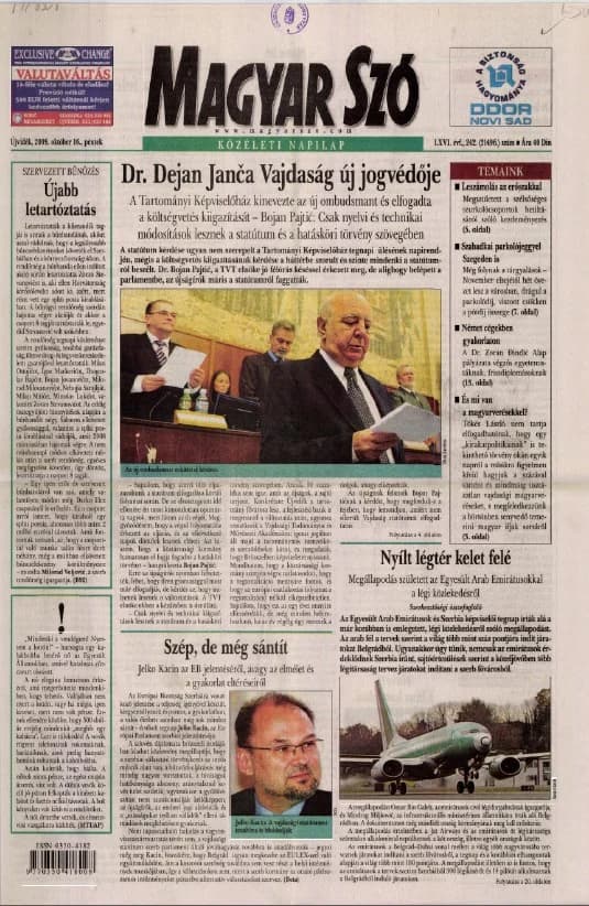 Magyar Szó, 66. évf. 2009. október 16. 242. sz. 1–20. oldal