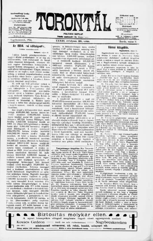 Torontál, 33. évf. 1904. május 11. 108. sz.