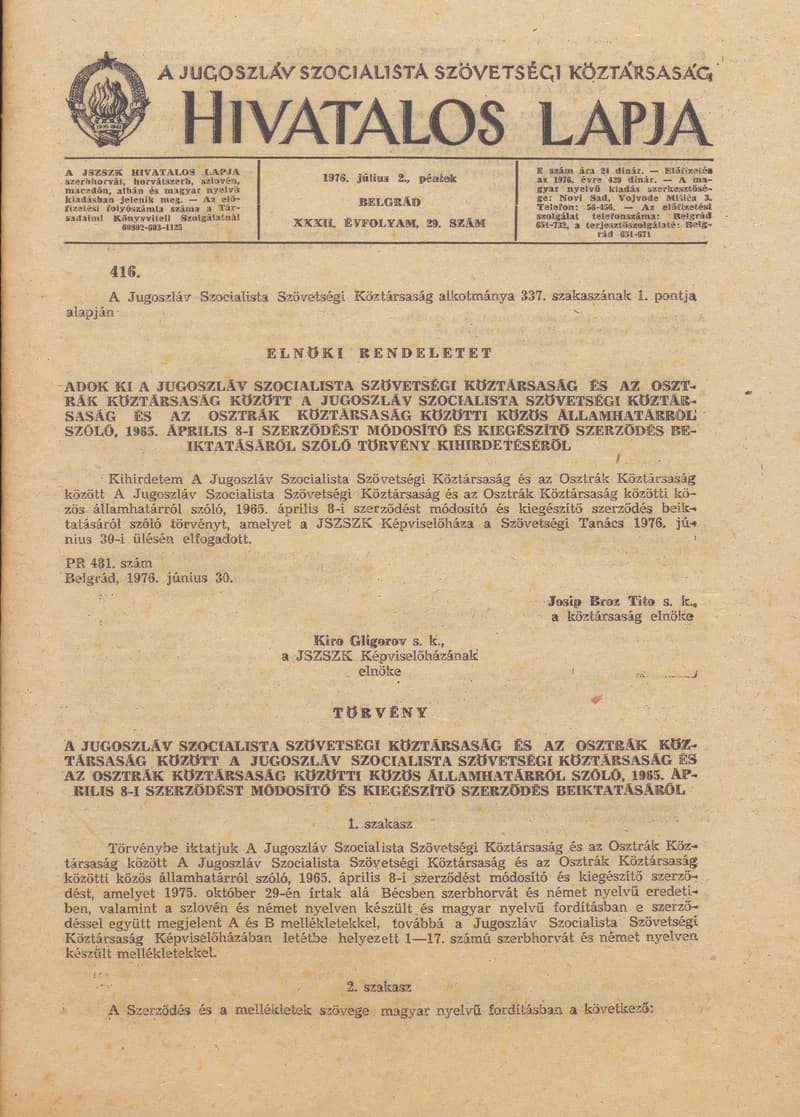 A Jugoszláv Szocialista Szövetségi Köztársaság Hivatalos Lapja, 32. évf. 1976. július 2. 29. sz. 685–732. oldal