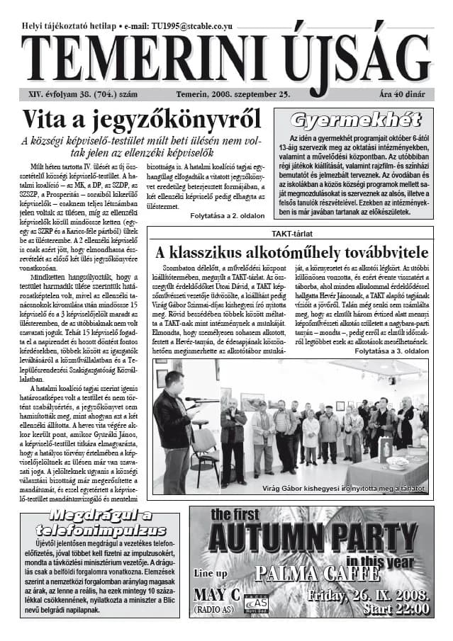 Temerini Újság, 14. évf. 2008. szeptember 25. 38. sz.