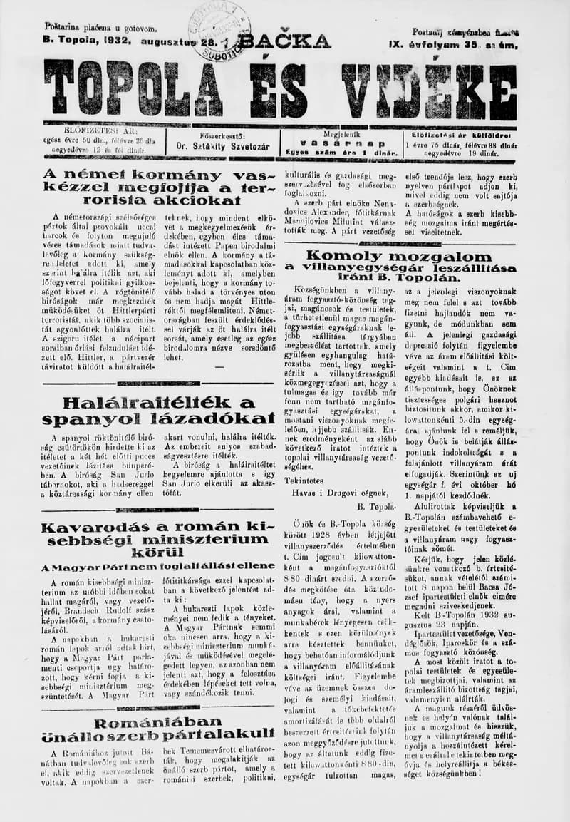 Bačka Topola és Vidéke, 9. évf. 1932. augusztus 28. 35. sz.