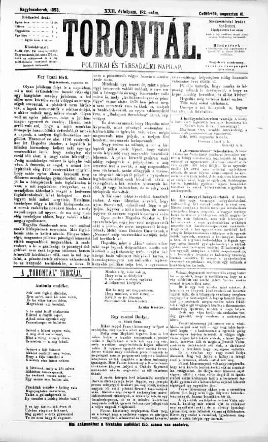 Torontál, 22. évf. 1893. augusztus 10. 182. sz.