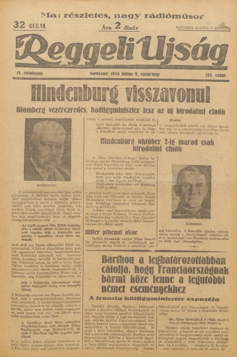 Reggeli Újság, 15. évf. 1934. július 8. 157. sz.