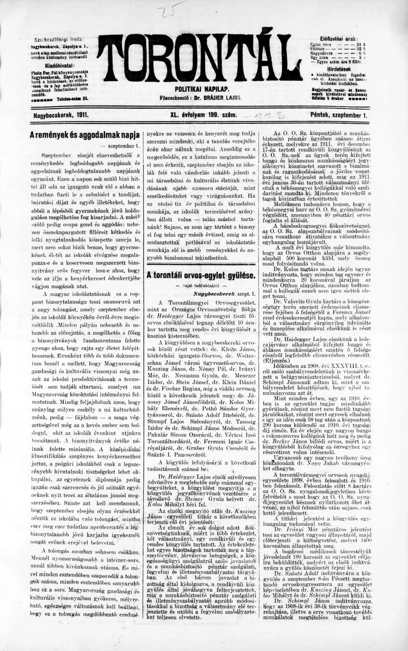 Torontál, 40. évf. 1911. szeptember 1. 199. sz.