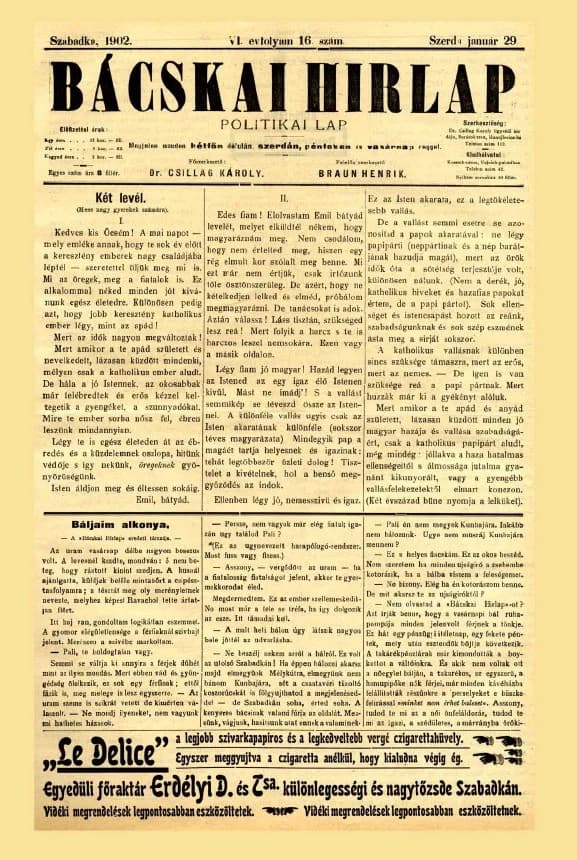 Bácskai Hirlap, 6. évf. 1902. január 29. 16. sz.