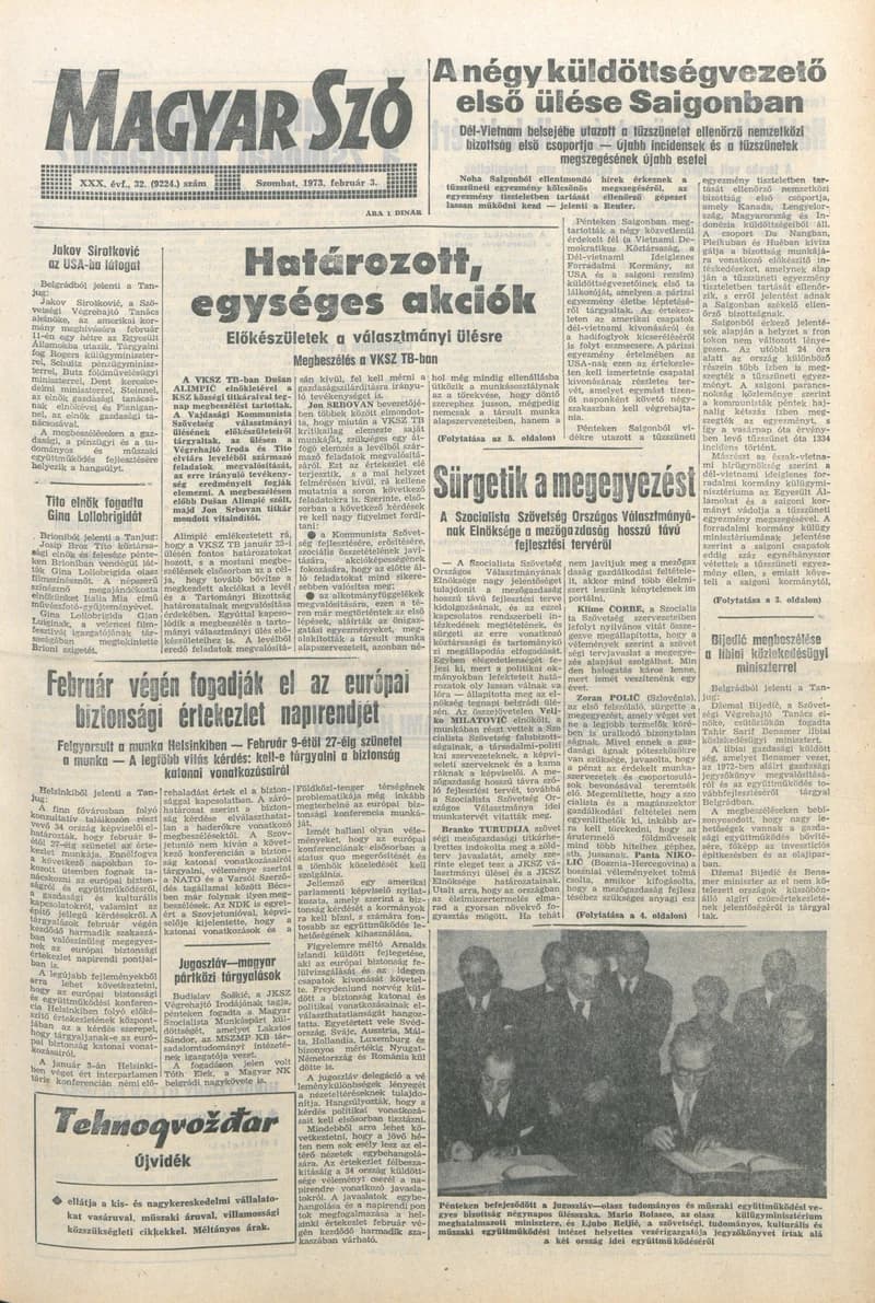 Magyar Szó, 30. évf. 1973. február 3. 32. sz. 1–20. oldal