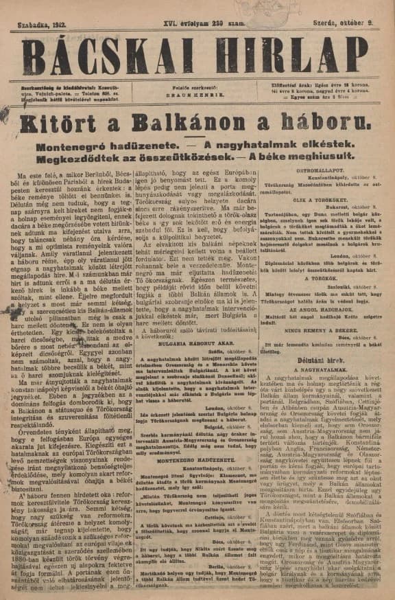 Bácskai Hirlap, 16. évf. 1912. október 9. 230. sz.