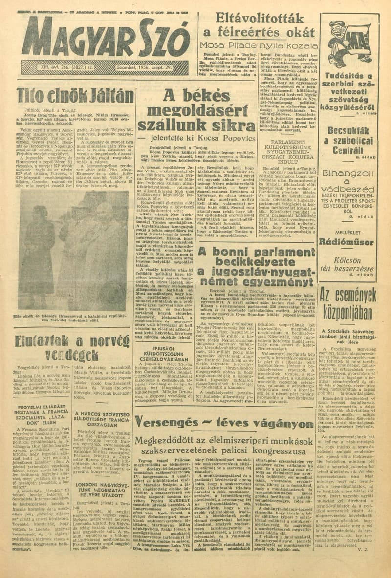 Magyar Szó, 13. évf. 1956. szeptember 29. 266. sz. 1–12. oldal