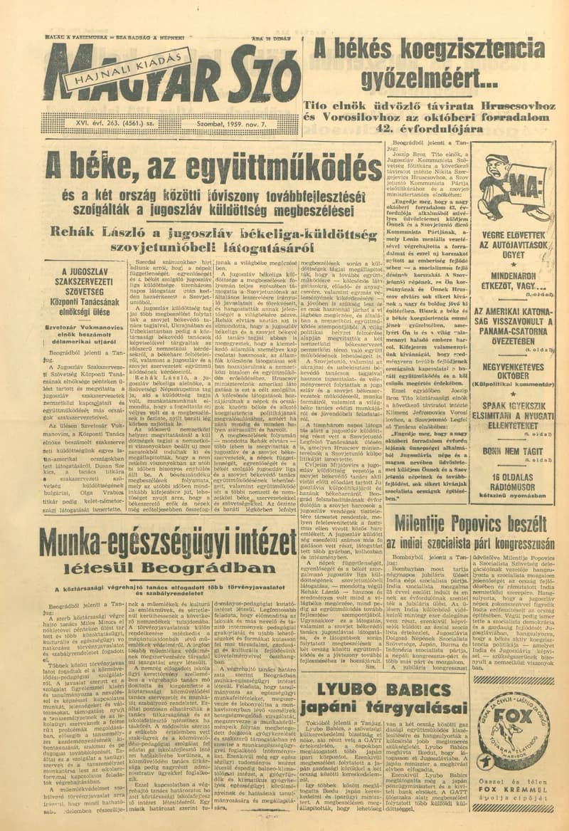 Magyar Szó, 16. évf. 1959. november 7. 263. sz. 1–22. oldal