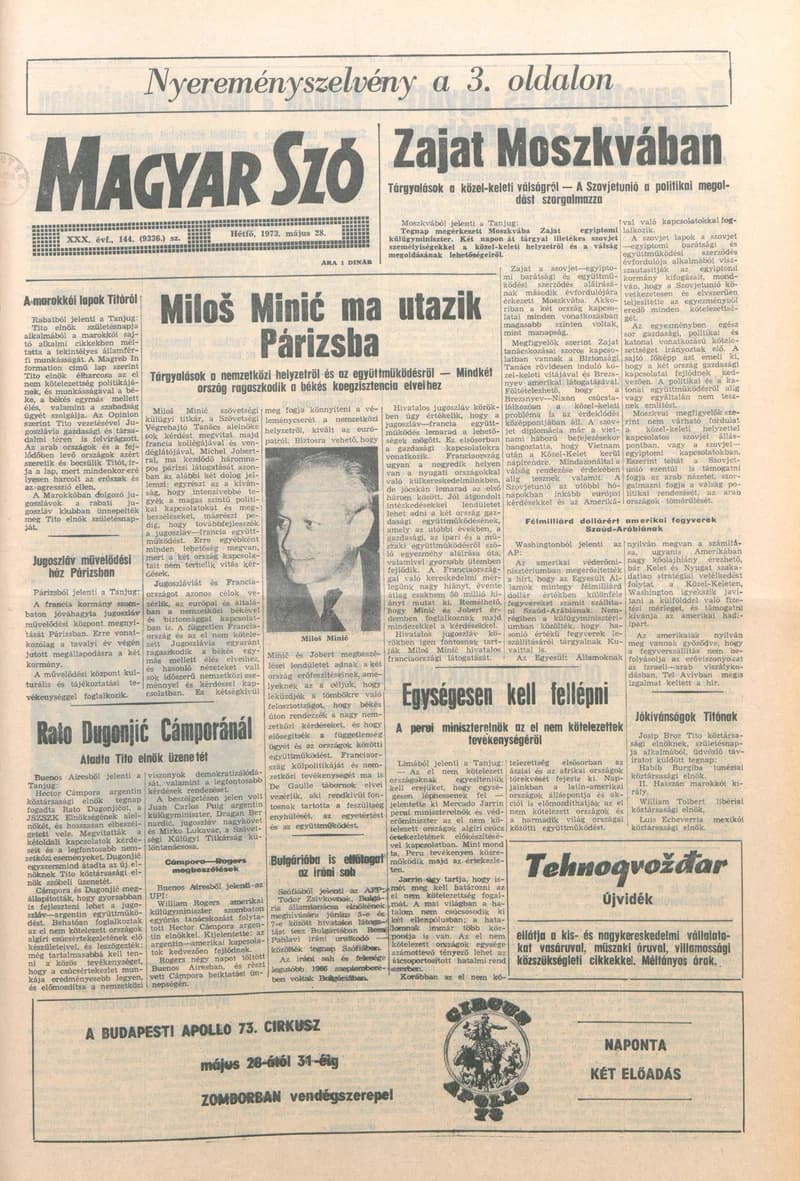 Magyar Szó, 30. évf. 1973. május 28. 144. sz. 1–6. oldal