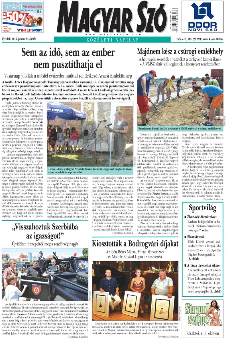 Magyar Szó, 70. évf. 2013. június 24. 143. sz. 1–16. oldal
