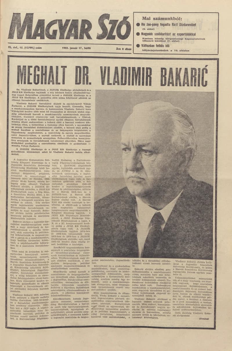 Magyar Szó, 40. évf. 1983. január 17. 15. sz. 1–20. oldal