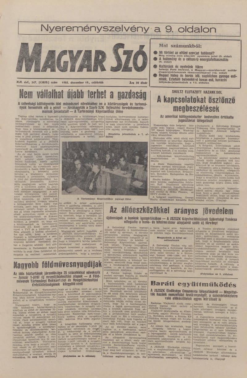 Magyar Szó, 42. évf. 1985. december 19. 347. sz. 1–20. oldal