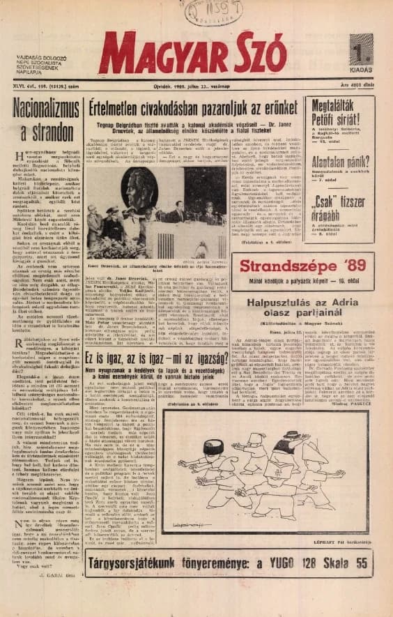 Magyar Szó, 46. évf. 1989. július 23. 199. sz. 1–32. oldal