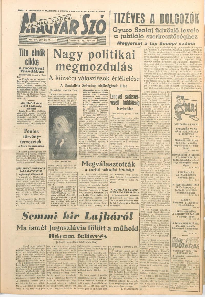 Magyar Szó, 14. évf. 1957. november 10. 309. sz. 1–22. oldal