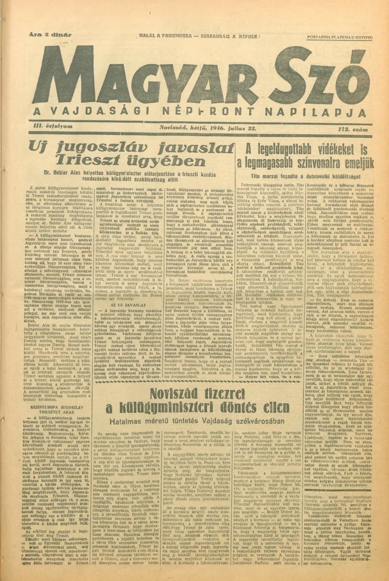 Magyar Szó, 3. évf. 1946. július 22. 172. sz. 1–6. oldal