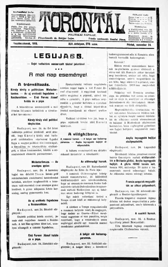 Torontál, 45. évf. 1916. november 24. 270. sz.