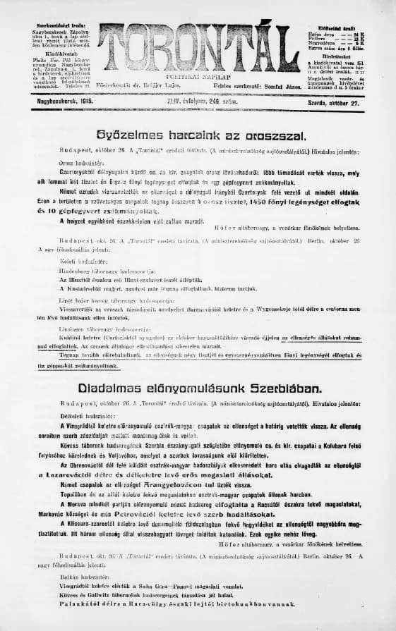 Torontál, 44. évf. 1915. október 27. 246. sz.