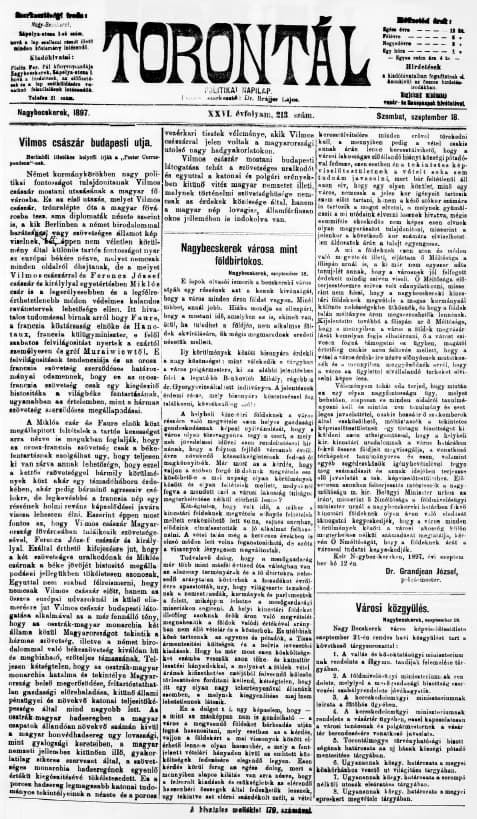 Torontál, 26. évf. 1897. szeptember 18. 213. sz.