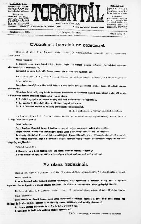 Torontál, 44. évf. 1915. július 9. 154. sz.