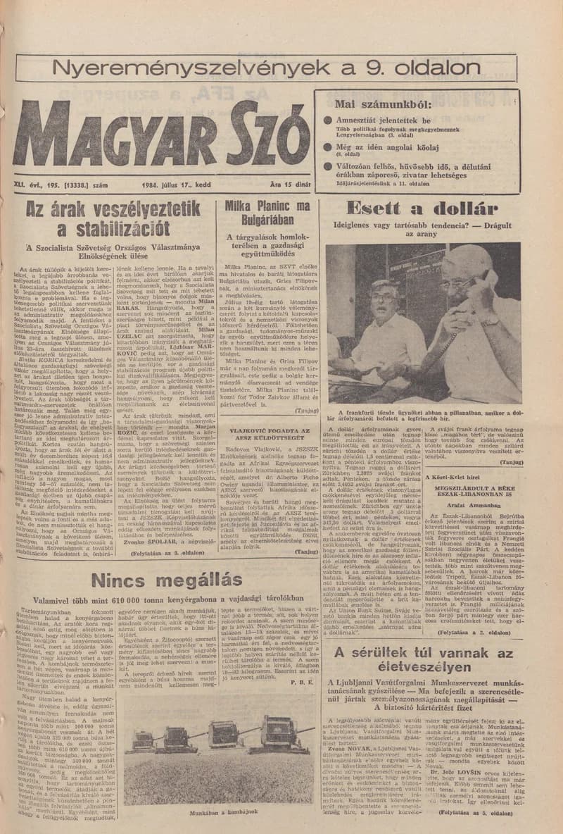 Magyar Szó, 41. évf. 1984. július 17. 195. sz. 1–20. oldal