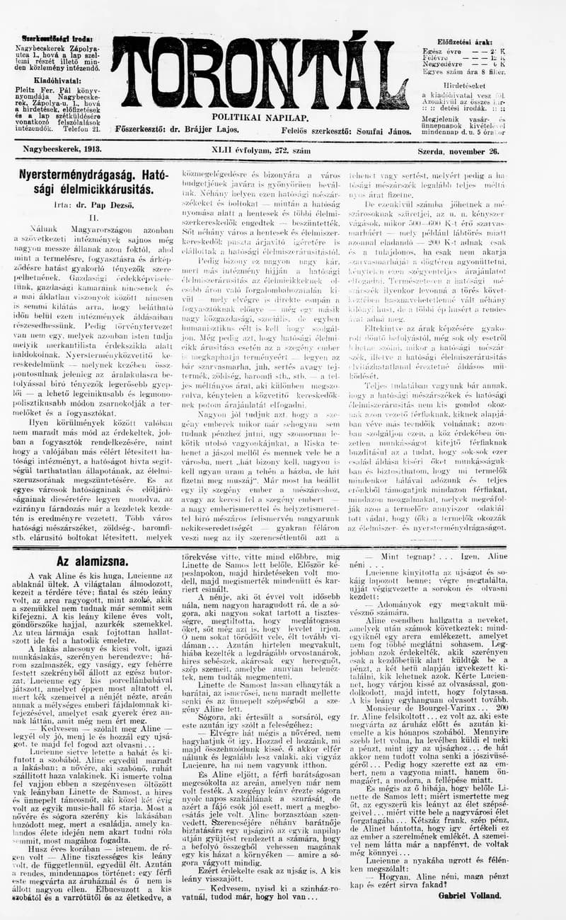 Torontál, 42. évf. 1913. november 26. 272. sz.