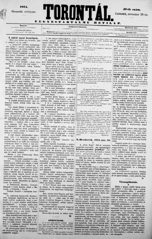 Torontál, 3. évf. 1874. november 19. 47. sz.