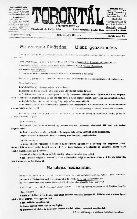 Torontál, 44. évf. 1915. június 25. 143. sz.