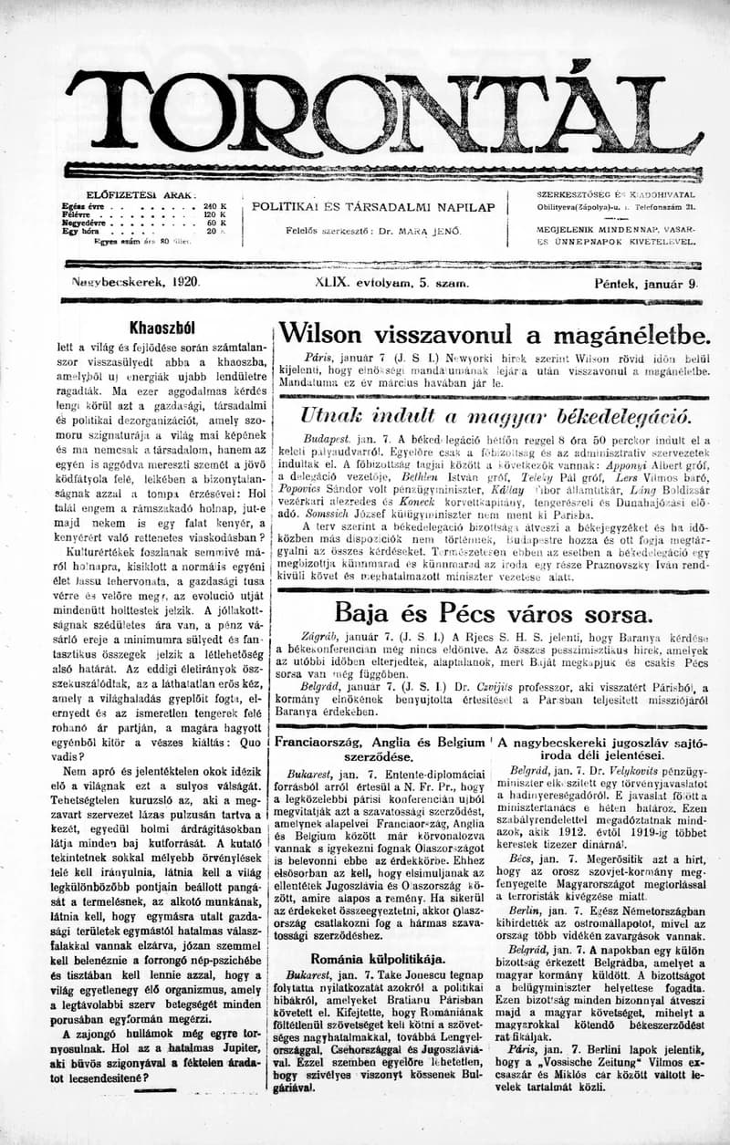 Torontál, 49. évf. 1920. január 9. 5. sz.