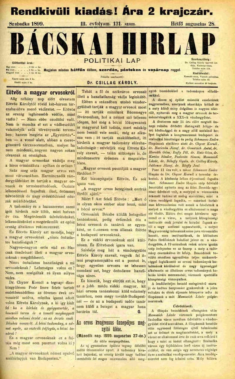 Bácskai Hirlap, 3. évf. 1899. augusztus 28. 131. sz.