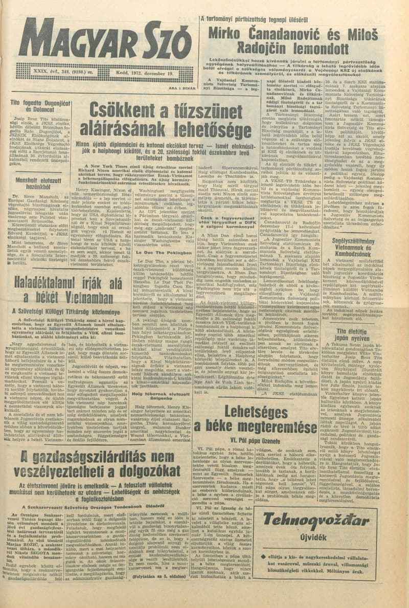 Magyar Szó, 29. évf. 1972. december 19. 348. sz. 1–20. oldal