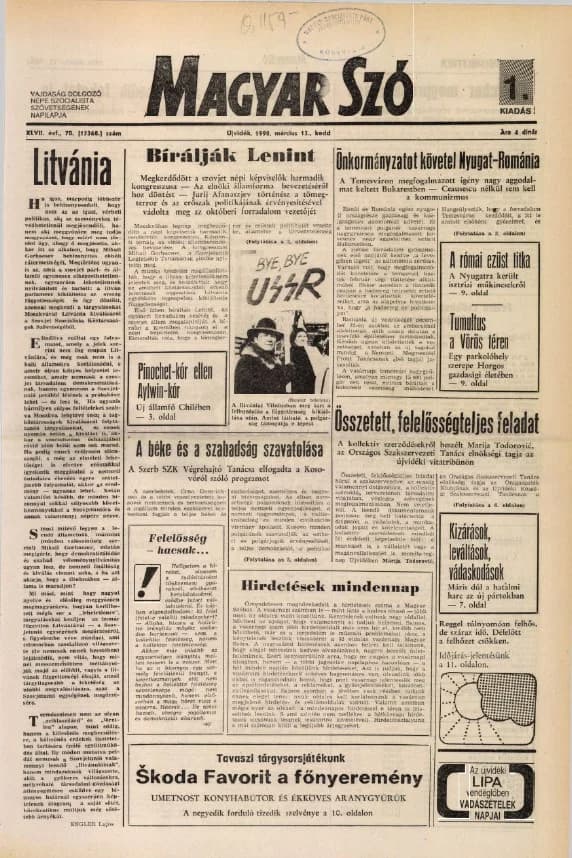 Magyar Szó, 47. évf. 1990. március 13. 70. sz. 1–20. oldal