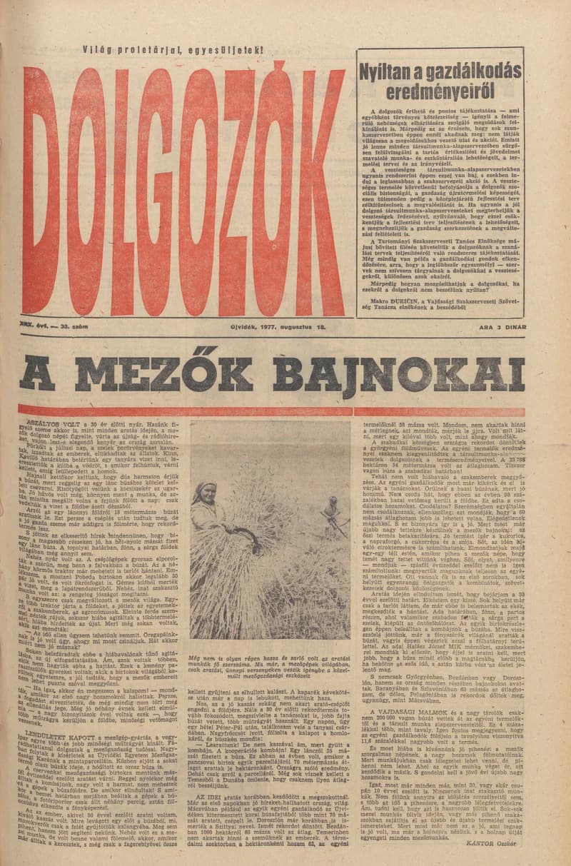 Dolgozók, 31. évf. 1977. augusztus 18. 33. sz.