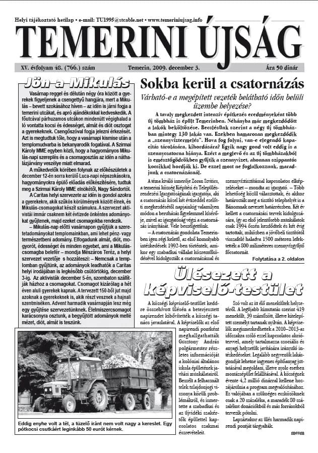 Temerini Újság, 15. évf. 2009. december 3. 48. sz.