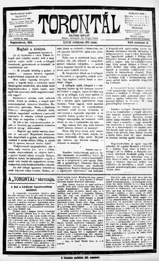 Torontál, 27. évf. 1898. szeptember 13. 207. sz.