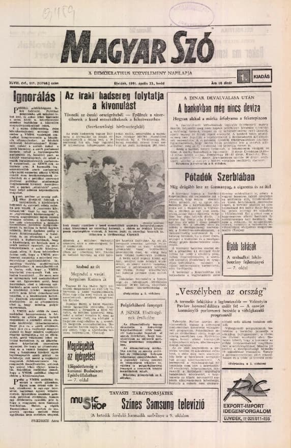 Magyar Szó, 48. évf. 1991. április 23. 111. sz. 1–20. oldal