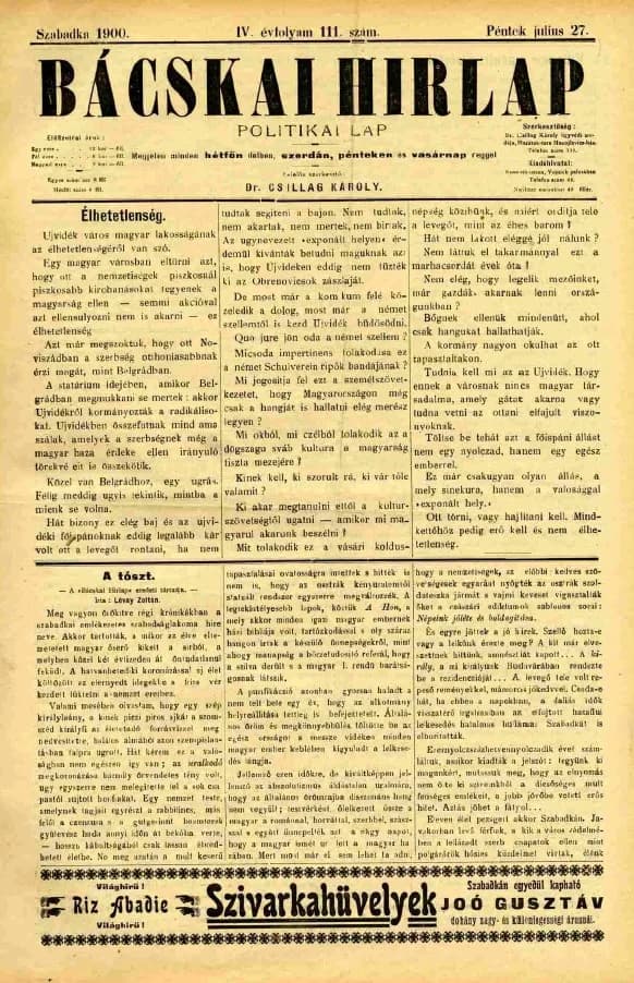 Bácskai Hirlap, 4. évf. 1900. július 27. 111. sz.