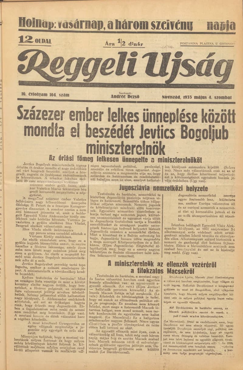 Reggeli Újság, 16. évf. 1935. május 4. 104. sz.