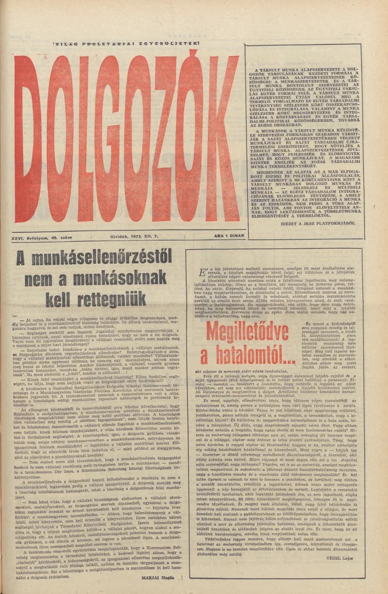Dolgozók, 27. évf. 1973. december 7. 49. sz.