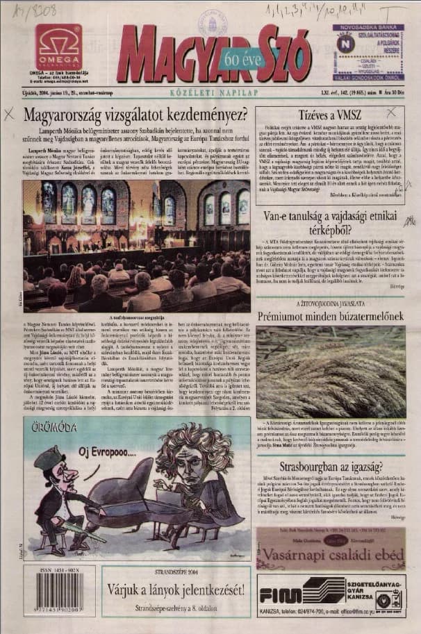 Magyar Szó, 61. évf. 2004. június 19. – 20. 142. sz. 1–24. oldal