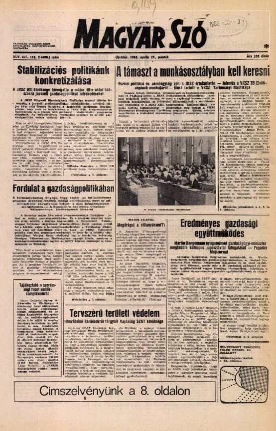 Magyar Szó, 45. évf. 1988. április 29. 118. sz. 1–24. oldal