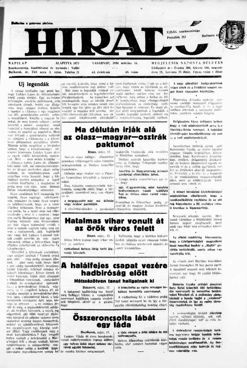 Híradó, 63. évf. 1934. március 18. 65. sz.