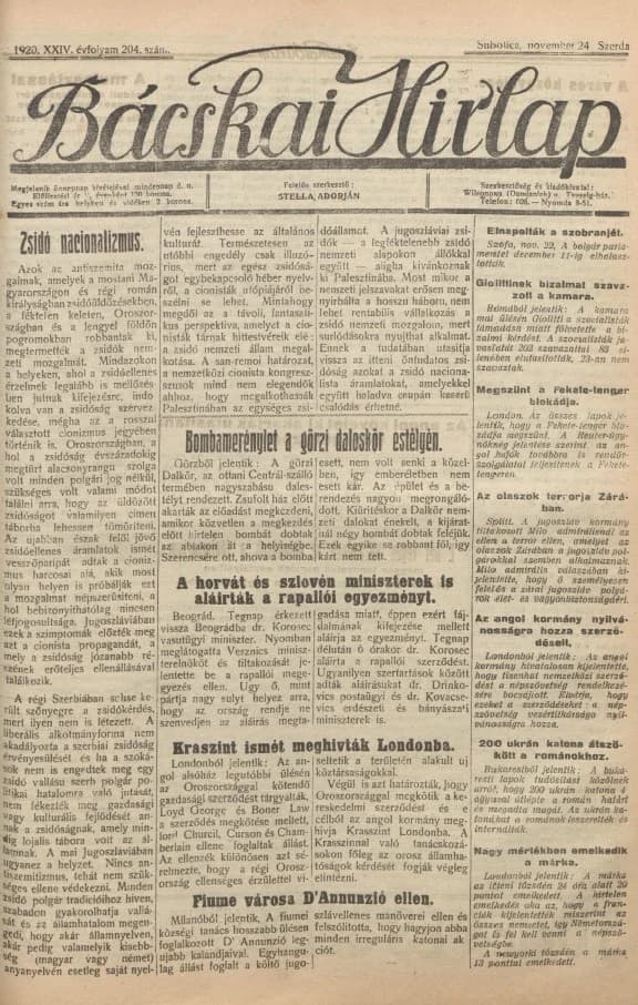 Bácskai Hirlap, 24. évf. 1920. november 24. 204. sz.