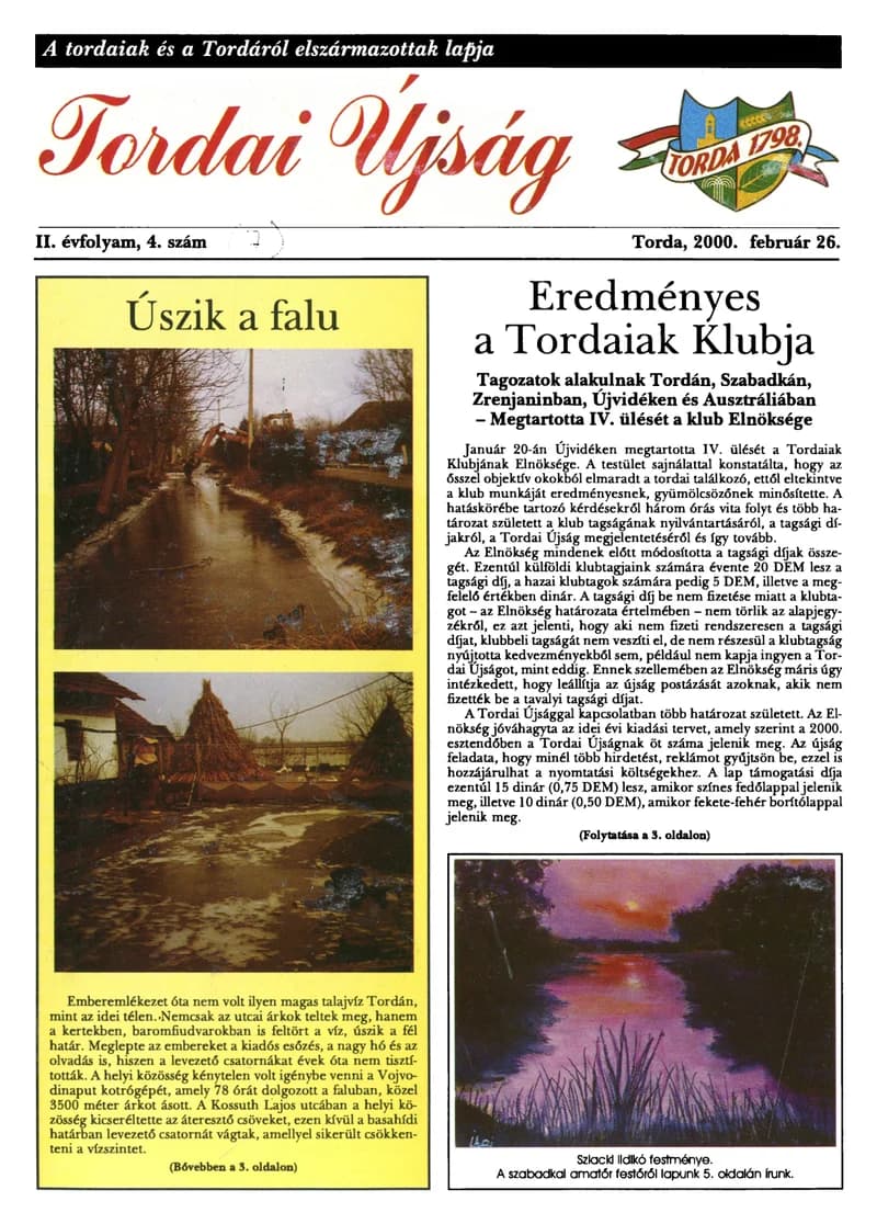 Tordai Újság, 3. évf. 2000. február 26. 1. sz. 1–14. oldal