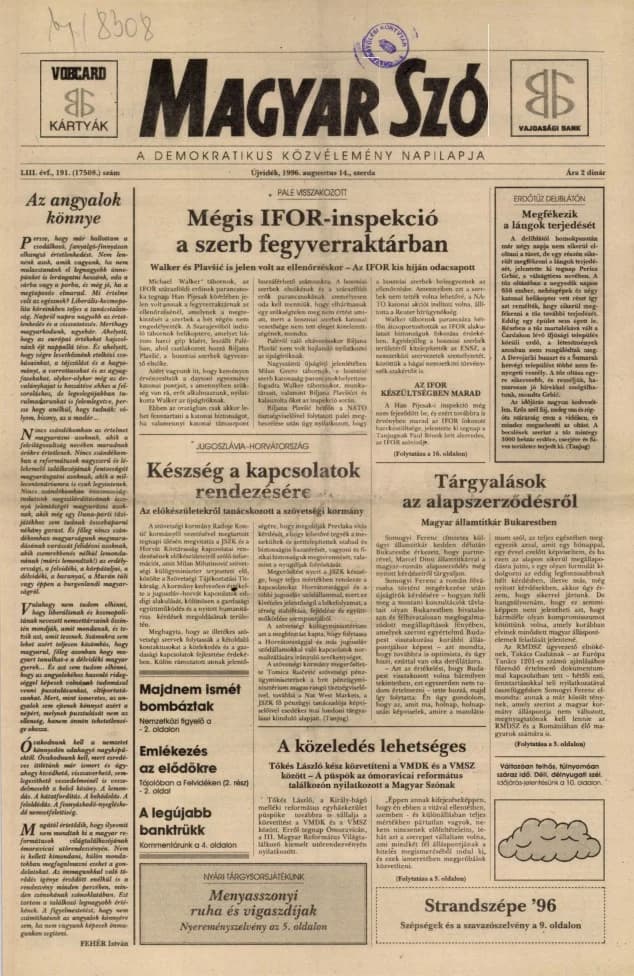 Magyar Szó, 53. évf. 1996. augusztus 14. 191. sz. 1–16. oldal
