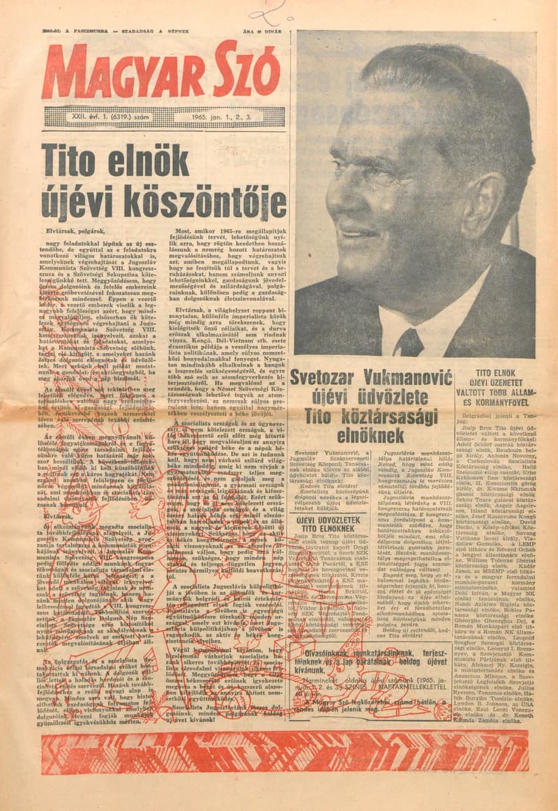 Magyar Szó, 22. évf. 1965. január 1. – 3. 1. sz. 1–32. oldal