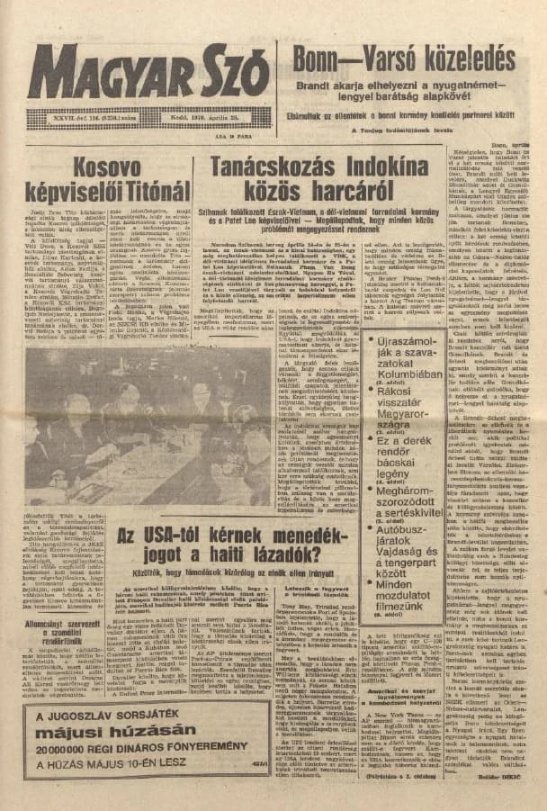 Magyar Szó, 27. évf. 1970. április 28. 116. sz. 1–16. oldal