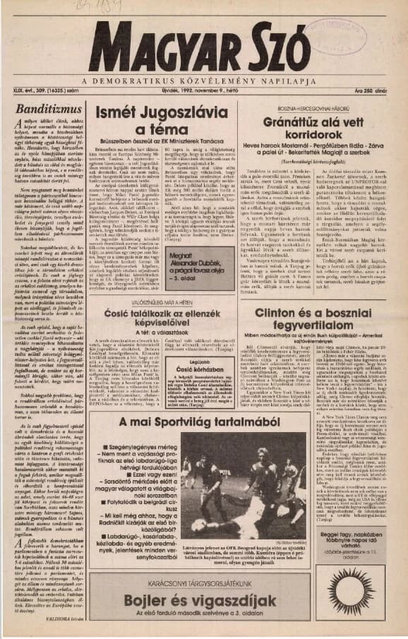Magyar Szó, 49. évf. 1992. november 9. 309. sz. 1–16. oldal